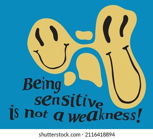 70s retro inspirational slogan print with distorted smiling face smiley for graphic tee t shirt or sticker poster - Vector