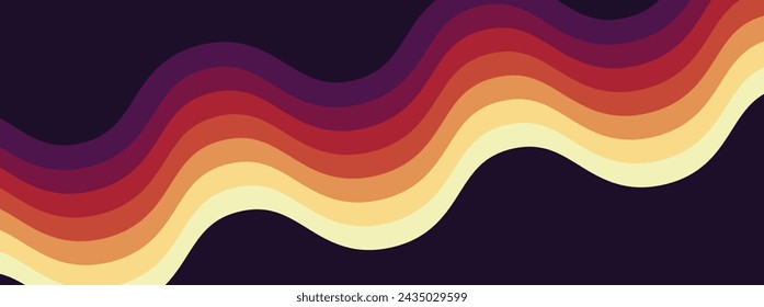 70s retro lines background. Vintage colourful stripes banner, backdrop and wallpaper vector.retro vintage style stripes background poster wavy lines