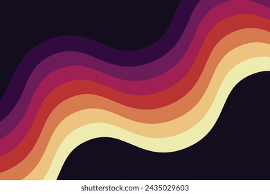 70s retro lines background. Vintage colourful stripes banner, backdrop and wallpaper vector.retro vintage style stripes background poster wavy lines