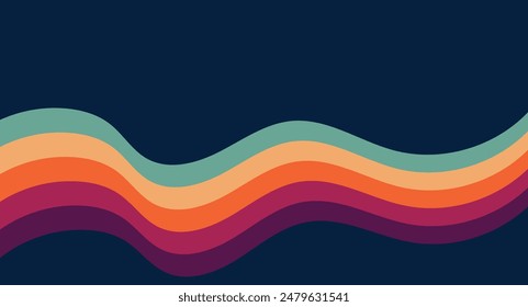 Fondo de líneas retro de los años 70. Anuncio de rayas coloridas de Antiguas, telón de fondo y Vector de Fondo de pantalla. estilo retro vintage de los años 70 rayas líneas de póster de fondo