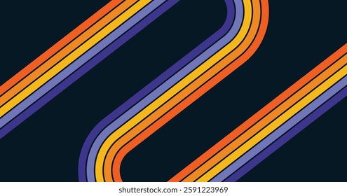 70s retro lines background. Vintage colourful stripes banner, backdrop and wallpaper vector.retro vintage 70s style stripes background poster lines	