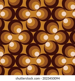 70s Retro Mid Century Circular Pattern In Brown, Yellow And Beige