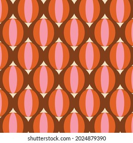 Patrón retro de los años 70 en marrón, naranja, rosado y beige. Estilo estético de los años 60 y 70