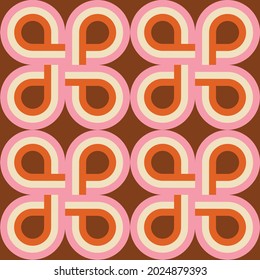 70s Retro Pattern in Brown, Orange, Pink and Beige. 60s and 70s aesthetic Style