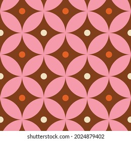 70s Retro Pattern in Brown, Orange, Pink and Beige. 60s and 70s aesthetic Style