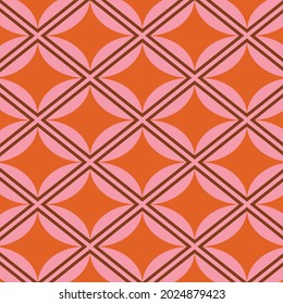 70s Retro Pattern in Brown, Orange, Pink and Beige. 60s and 70s aesthetic Style