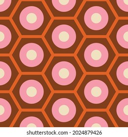 Patrón retro de los años 70 en marrón, naranja, rosado y beige. Estilo estético de los años 60 y 70