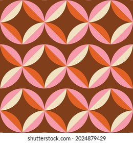 70s Retro Pattern in Brown, Orange, Pink and Beige. 60s and 70s aesthetic Style