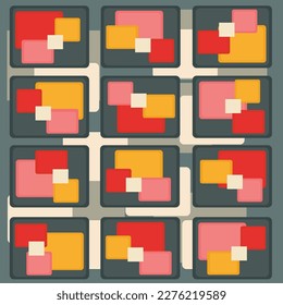 70's Retro Pattern.60s and 70s  Style.Box colours.