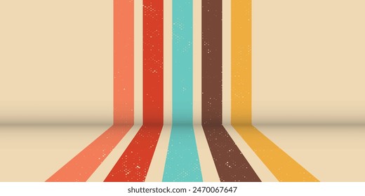 70s retro perspective lines background. Vintage colourful stripes banner, backdrop and wallpaper vector