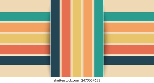 70s retro perspective lines background. Vintage colourful stripes banner, backdrop and wallpaper vector