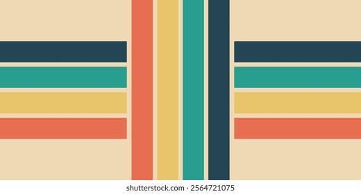 70s retro perspective lines background. Vintage colourful stripes banner. EPS 10