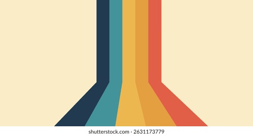 Fondo de líneas de perspectiva retro de los años 70. Antiguas rayas de colores Anuncio, telón de fondo y Vector de Fondo de pantalla.
