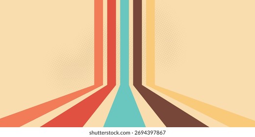 Fondo de líneas de perspectiva retro de los años 70. Anuncio de rayas coloridas de Antiguas, telón de fondo y Vector de Fondo de pantalla. EPS versión 10