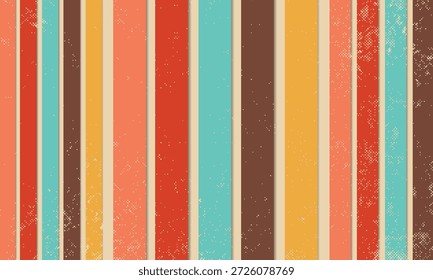 Fondo de líneas de perspectiva retro de los años 70. Anuncio de rayas de colores Antiguas, telón de fondo y Vector de Fondo de pantalla. Vector Eps 10