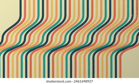 70s retro perspective lines rainbow background. Vintage grunge colourful stripes banner, backdrop and wallpaper vector.	