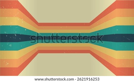 70s retro perspective lines rainbow background. Vintage grunge colourful stripes banner, backdrop and wallpaper vector.	
