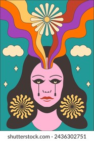 70s retro psychedelic woman's face illustration