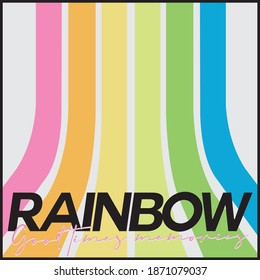 70's Retro Rainbow Stripes Print With Groovy Slogan - Vintage Hippie Illustration For Girl Tee - T Shirt And Sticker - Poster