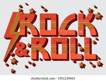 70s retro rock and roll slogan print vith vintage stars and thunder for woman - girl tee t shirt or poster