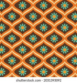 70's Retro Seamless Pattern. 60s and 70s Aesthetic Style.