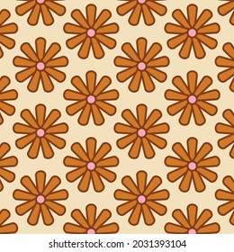 70's Retro Seamless Pattern. 60s and 70s Aesthetic Style.