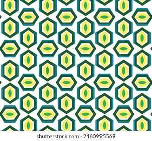 70s Retro Seamless Pattern in Green, Blue and Yellow. Style and Aesthetic.