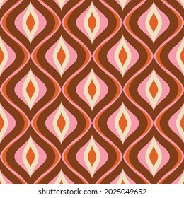 70s Retro Seamless Pattern in Orange, Brown, Pink and Beige. 60s and 70s Retro style and Aesthetic. 