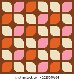 70s Retro Seamless Pattern in Orange, Brown, Pink and Beige. 60s and 70s Retro style and Aesthetic. 