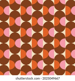 70s Retro Seamless Pattern in Orange, Brown, Pink and Beige. 60s and 70s Retro style and Aesthetic. 
