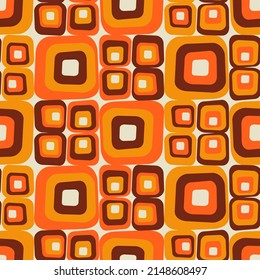 70s Retro Seamless Pattern in Orange, Brown, Yellow and Beige. 60s and 70s Retro style and Aesthetic.