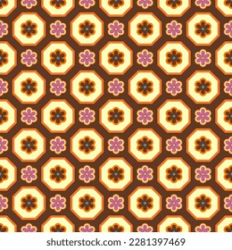 70s Retro Seamless Pattern in Orange, Brown, Pink and Beige. 60s and 70s Retro style and Aesthetic.