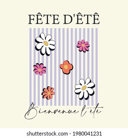 70S Retro Slogan Floral Stripes Print Stock Vector (Royalty Free) 1980041231