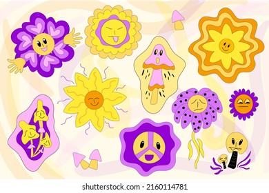 70s retro smiling daisy flower illustration Flower,mushroom Vector