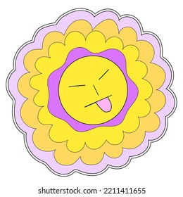 70s retro smiling flower sticker. emoji