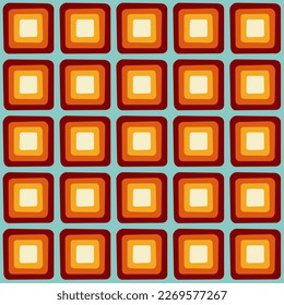 70s retro style. Geometric pattern in yellow, orange, red and turquoise.