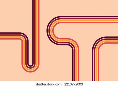 70's retro style. Vintage inspired stripes. For backgrounds, posters, t-shirt, print, banners. Simple vector illustration. Set of geometric shapes and lines. Colorful, bold, eye-catching design.