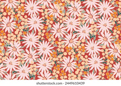 70s retro vintage daisies in mosaic style