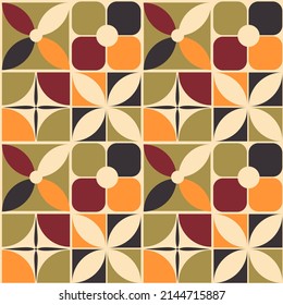 70s retro vintage mid century modern seamless pattern with simple geometric flowers