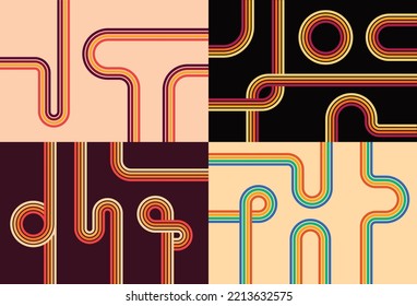 70's retro, vintage stripes inspired style. For backgrounds, poster, t-shirt, print, banners. Simple vector illustration. Set of geometric shapes and lines.