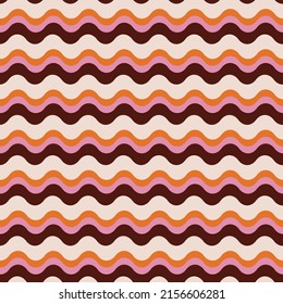 70s retro wave seamless pattern in orange brown and pink. Perfect for home decor, wrapping paper fabric and wallpaper design.