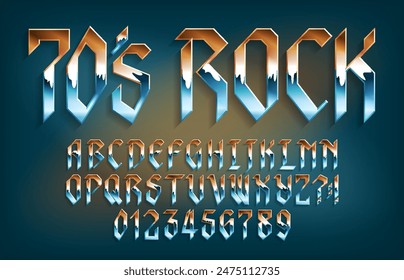 Schriftart für das Rock der 70er Jahre. 3D-Buchstaben im Heavy-Metal-Stil mit Schatten. Stock Vektorgrafik Schriftart für Ihr Typografie-Design.