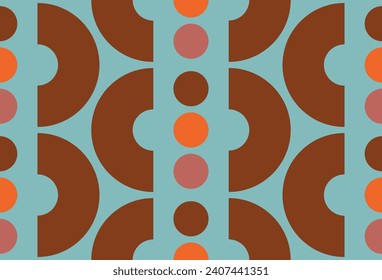 70s seamless pattern. Retro geometric seamless background in seventies style. Wallpaper, wrapping paper, packaging backgrounds and fabrics. Vintage 70s colors.