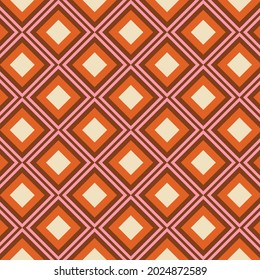 70s Square Retro Seamless Pattern in Orange, Pink, Brown and Beige. 1960s and 1970s Groovy Retro Style Pattern