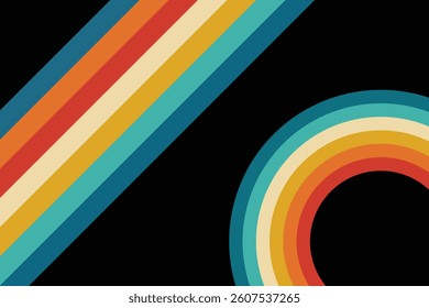 70s style abstract colorful stripes line background. vector illustration.