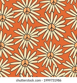 70s style large scale floral pattern. Retro seamless pattern background.