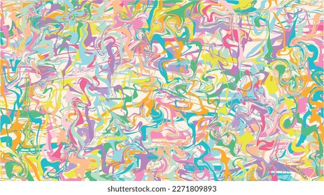 70s style wavy swirl groovy summer seamless pattern in sweet candy colors, hippie aesthetic. Flat vector illustration abstract background, wallpaper, cover pages, stories, banners, posters, flyers etc