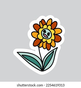 70s styles vector doodle sticker. Funny flower.