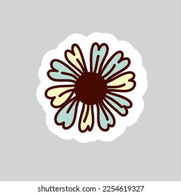 Estilos de los años 70 pegatinas vectoriales de doodle. Flor divertida.