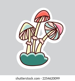 70s styles vector doodle sticker. Poisonous fly agaric.